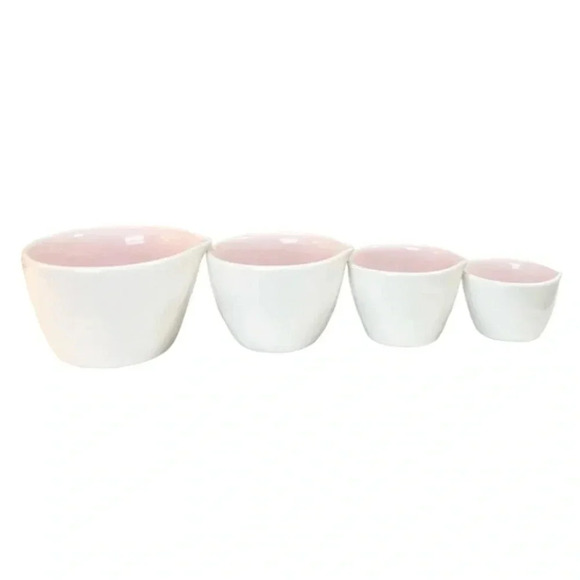 NEW - PINK interior Rae Dunn stacking Ceramic Measuring Cups - HTF - Picture 3 of 3
